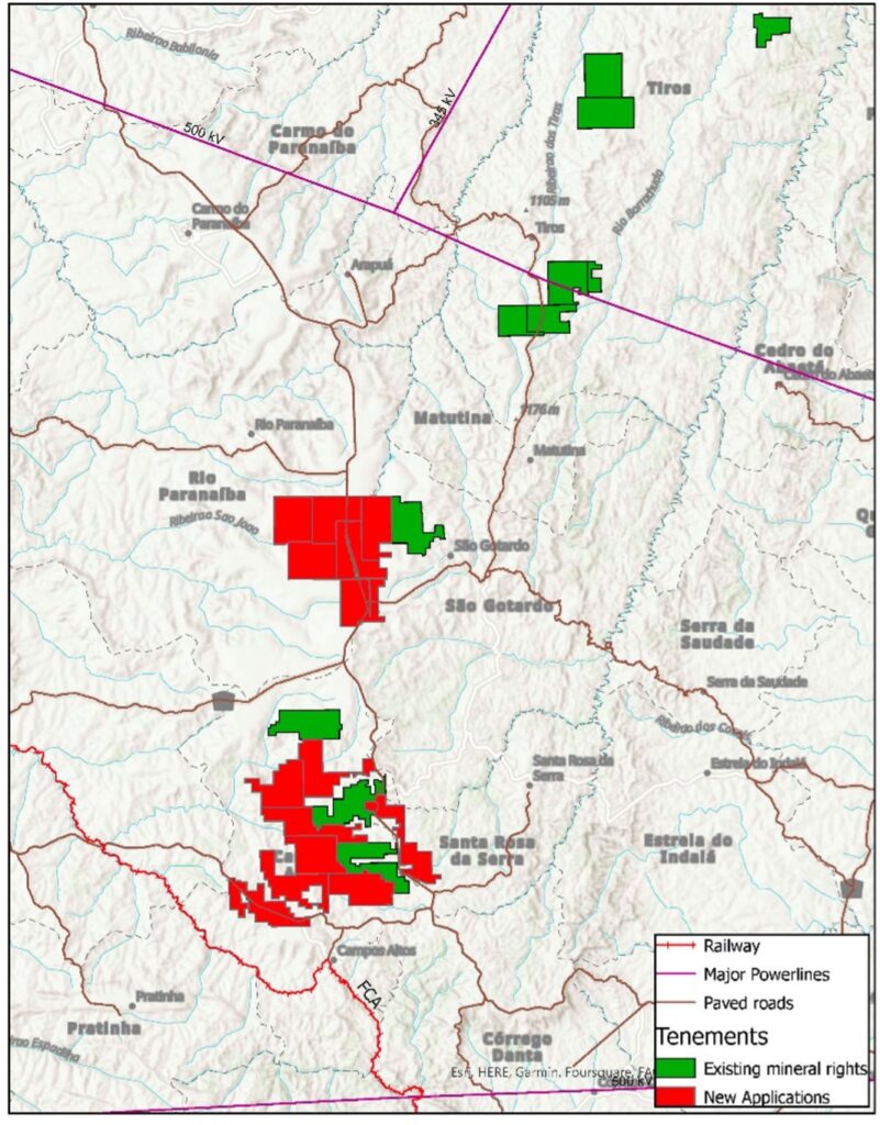 Map 1: Existing Tiros mineral rights and newly acquired ground
